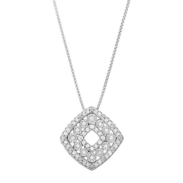 Sterling Silver 1/5 Carat T.W. Diamond Square Pendant Necklace, Womens White Product Image