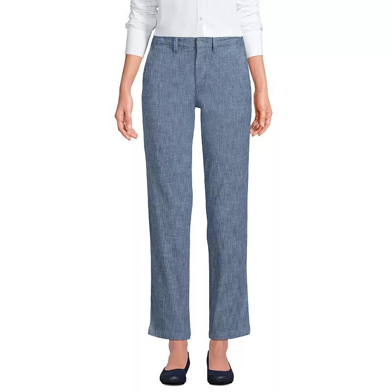 Petite Lands End Mid Rise Classic Straight Leg Chambray Ankle Pants, Womens Product Image