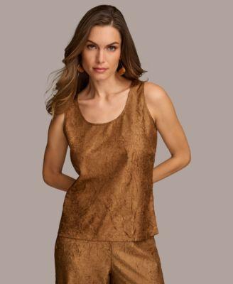 Donna Karan Womens Textured Metallic Scoop-Neck Tank Top Product Image