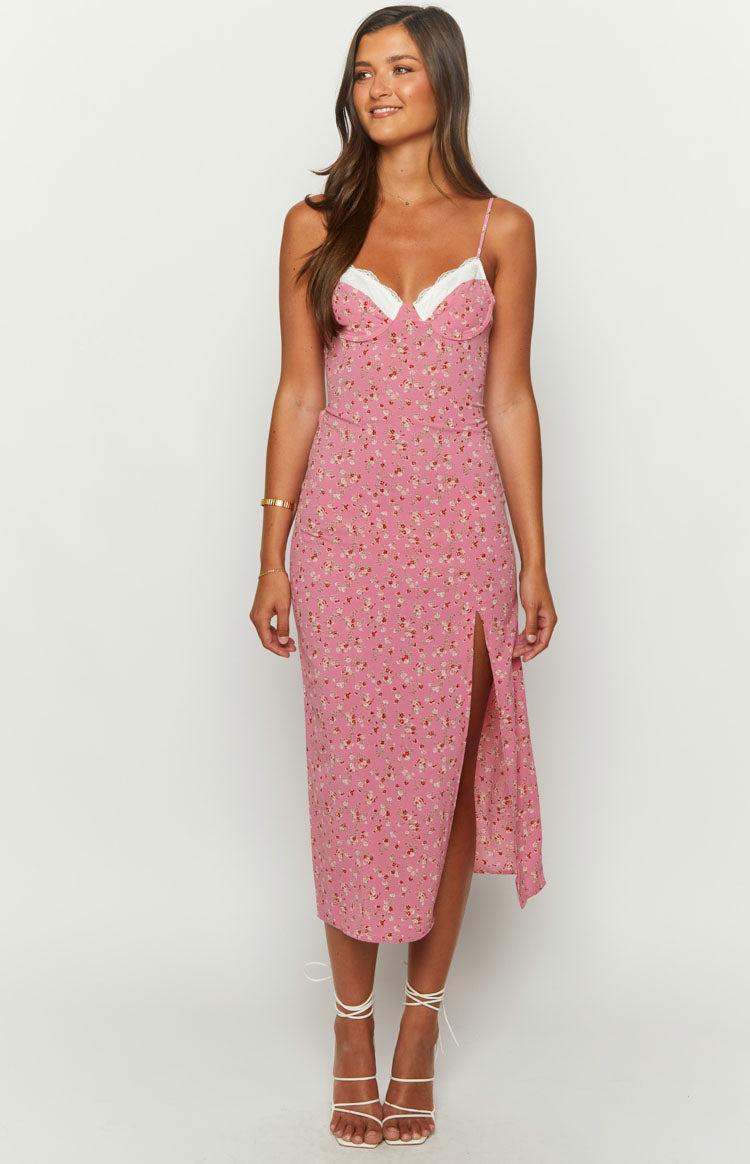 Kinsley Pink Floral Midi Dress Product Image