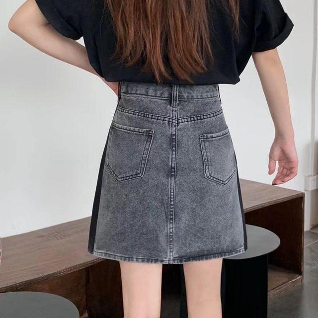 High Waist Denim Mini A-Line Skirt Product Image