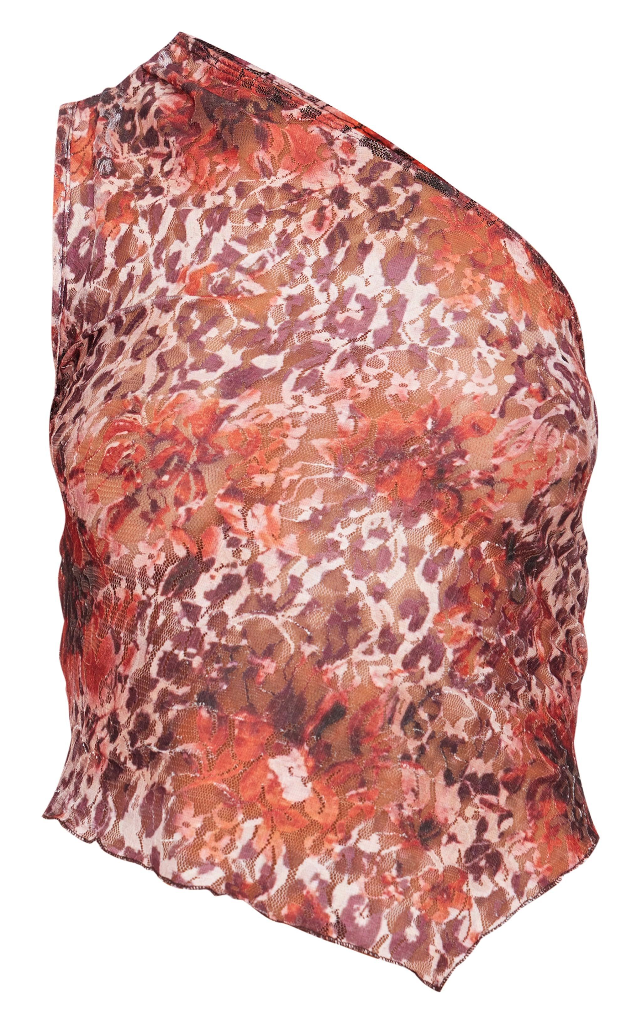 Orange Printed Lace Asymmetric Longline Top Product Image