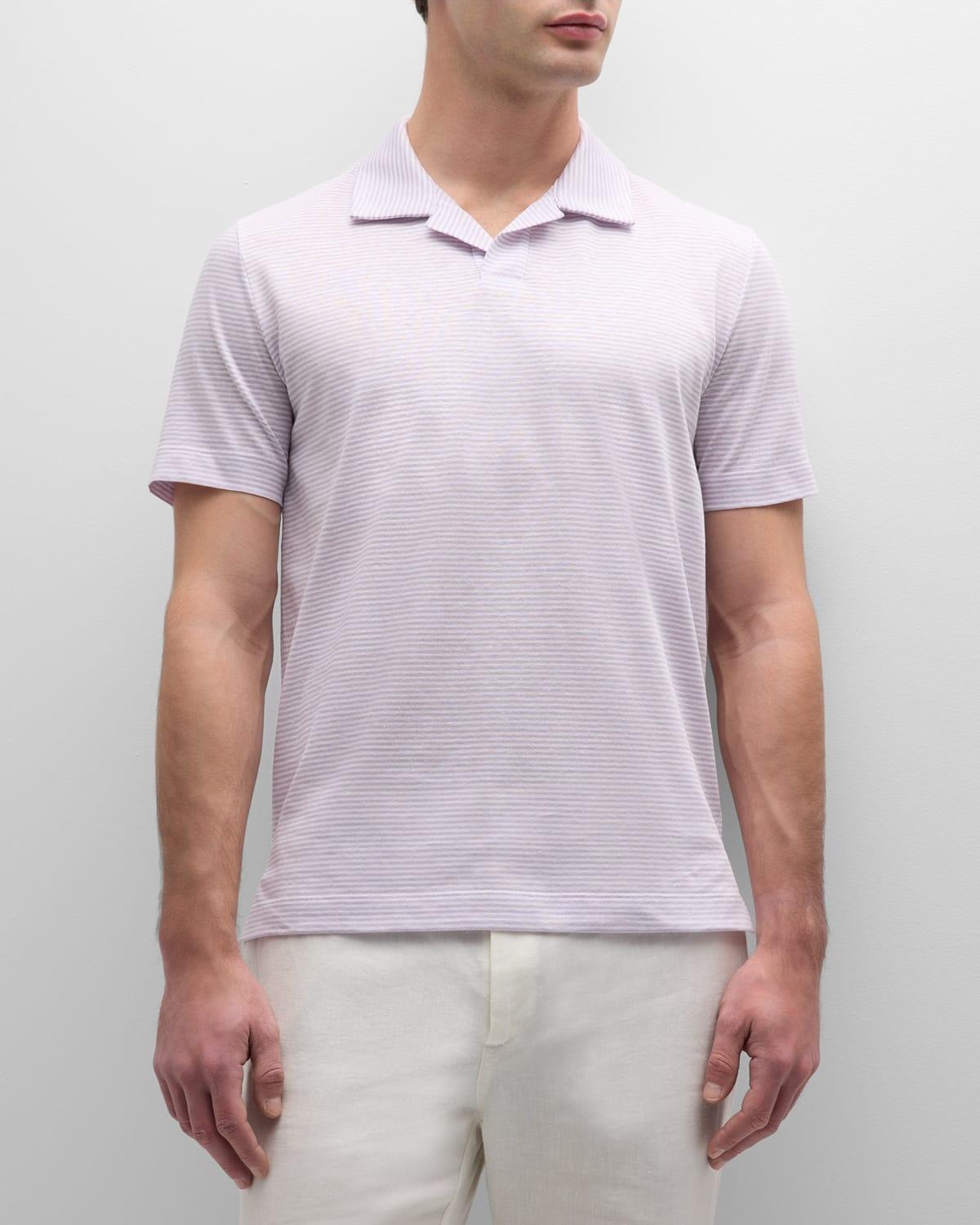 Mens Cotton-Linen Stripe Polo Shirt Product Image