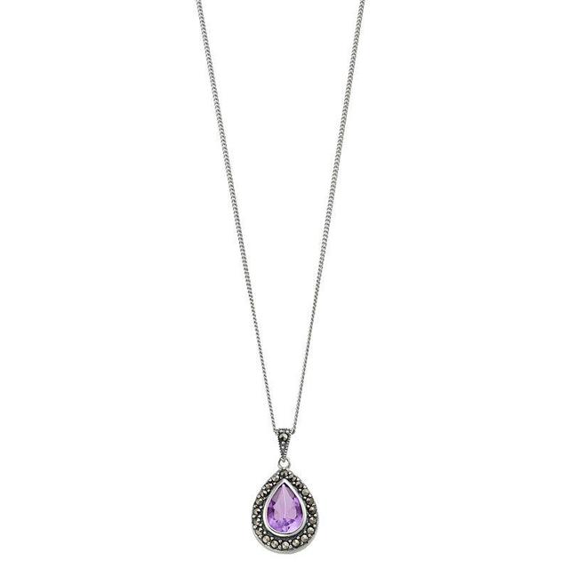 Tori Hill Sterling Silver Amethyst & Marcasite Teardrop Pendant Necklace, Womens Product Image