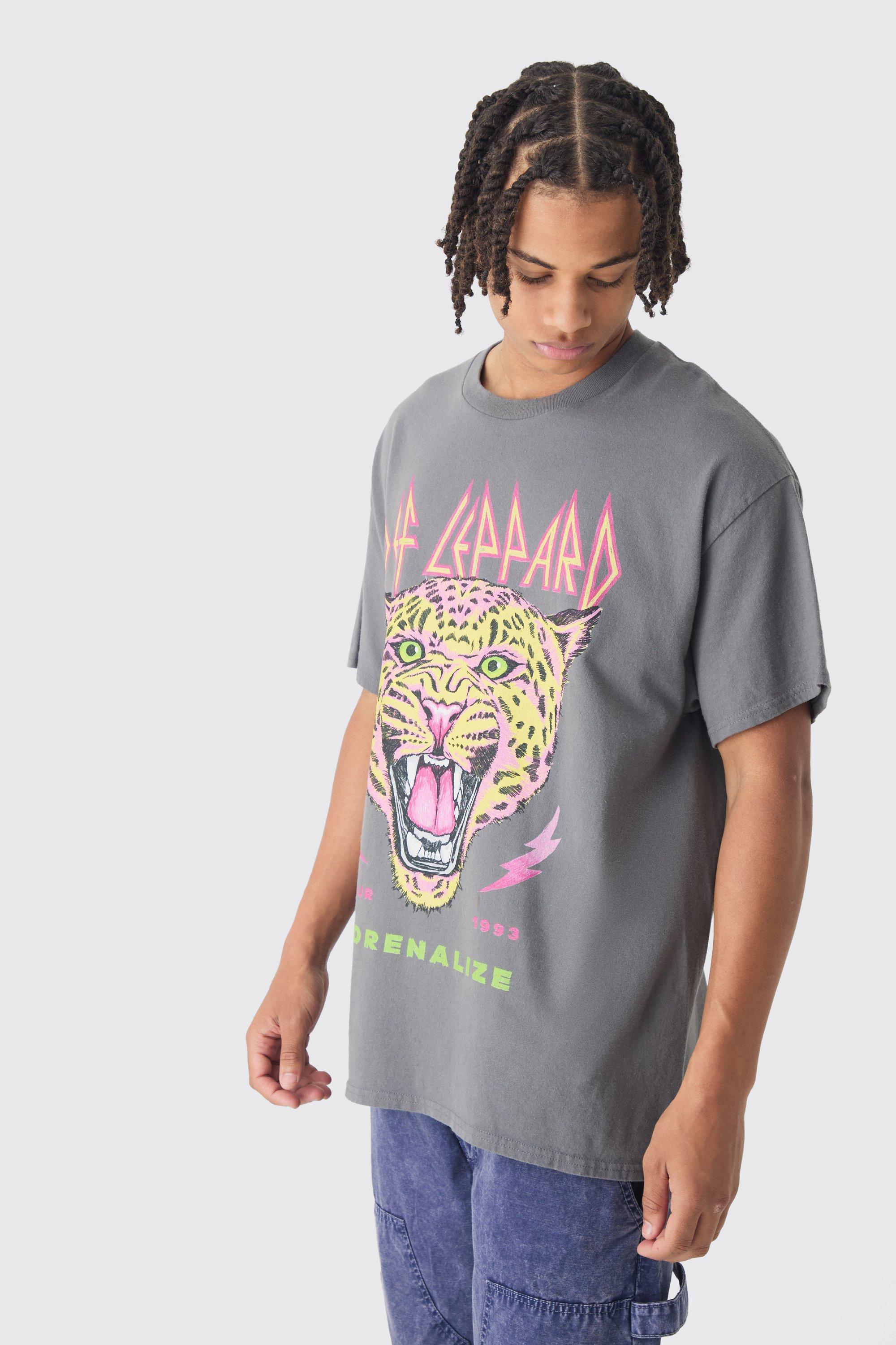 Oversized Def Leopard Band Wash License T-Shirt | boohooMAN USA Product Image