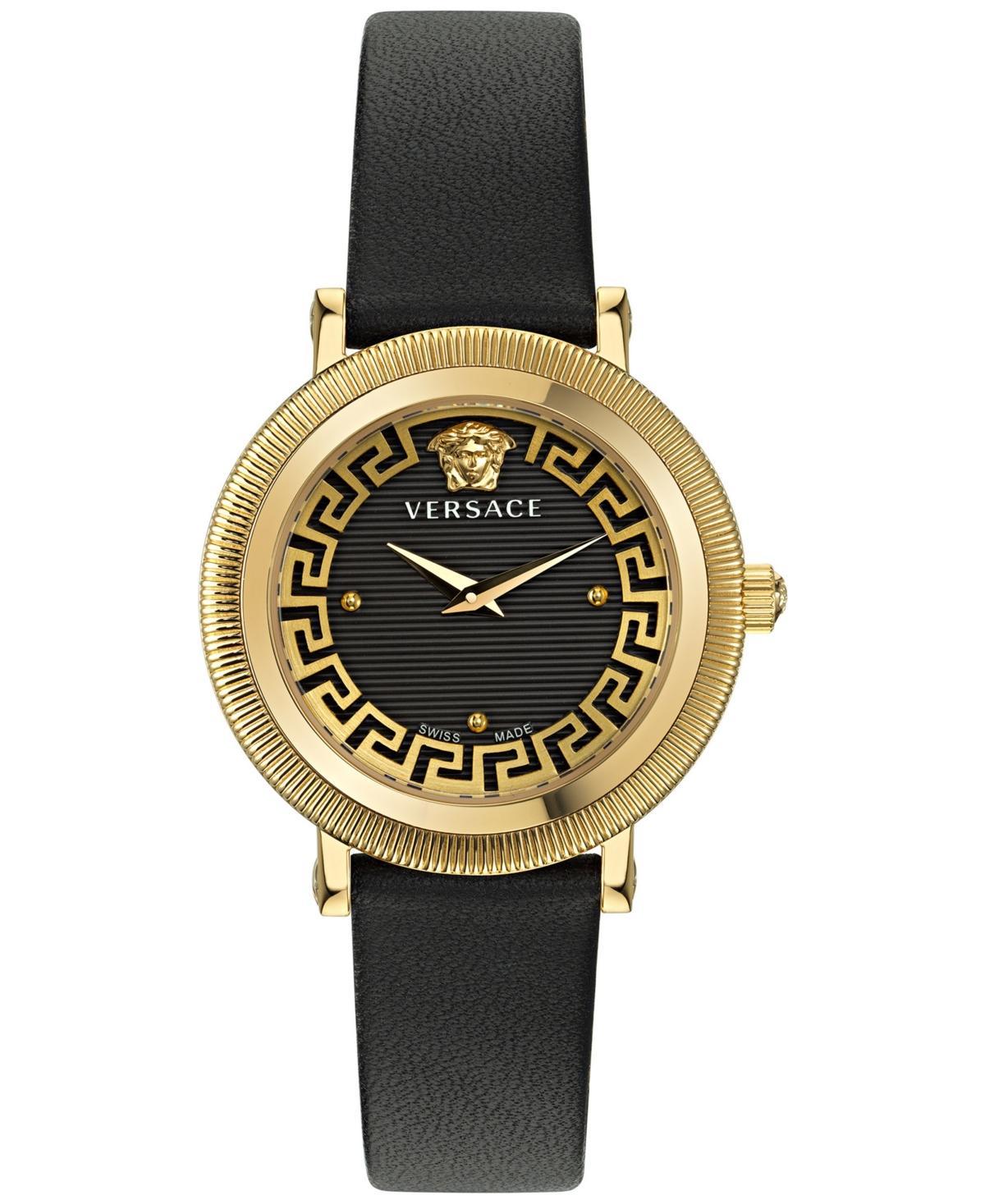 Versace Womens Swiss Greca Flourish Black Leather Strap Watch 35mm Product Image