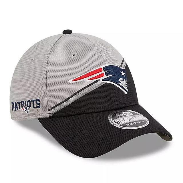 Mens New Era Gray/Black New England Patriots 2023 Sideline 9FORTY Adjustable Hat Product Image