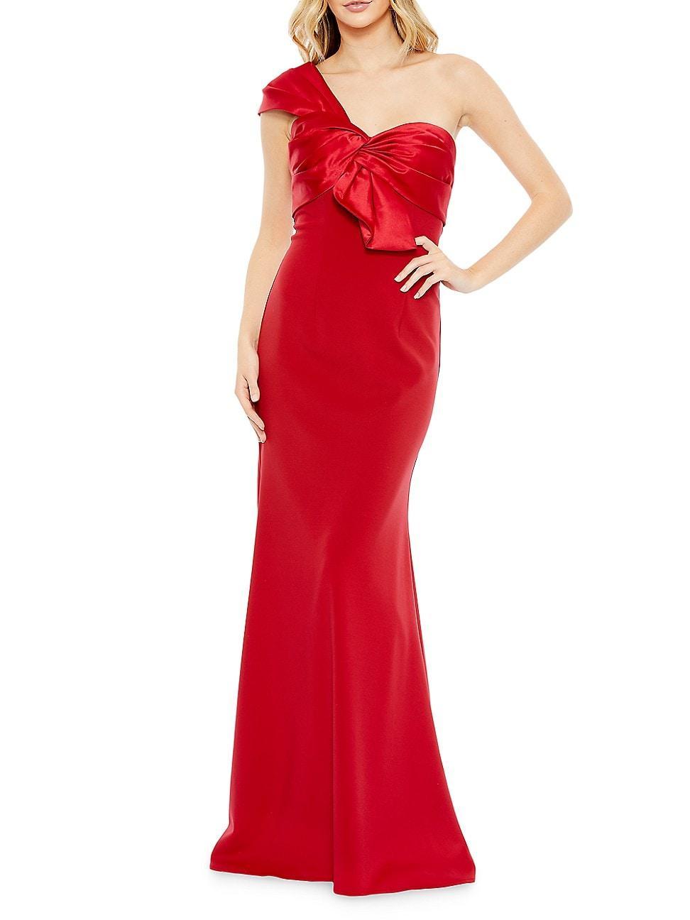 Womens One Shoulder Draped Trumpet Gown Product Image