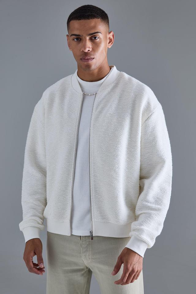 Oversized Boxy Heavy Boucle Bomber Jacket | boohooMAN USA Product Image