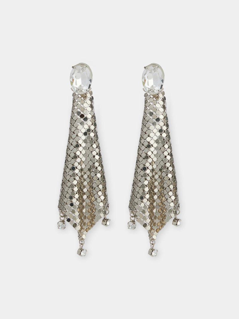 Silver chainmail earrings with crystals Product Image