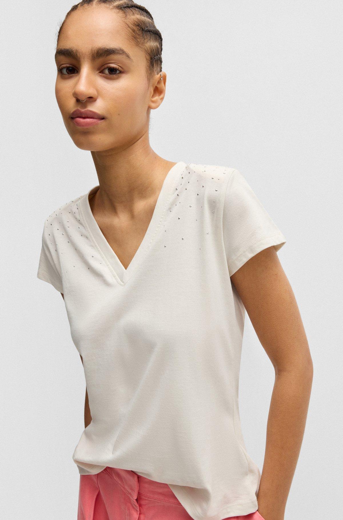 V-neck T-shirt in cotton with embellishments Product Image