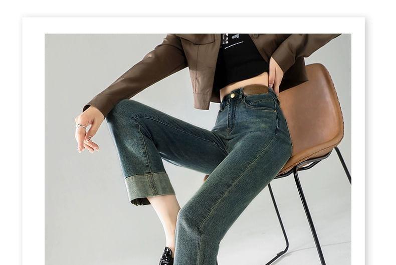 High Rise Washed Cropped Straight Leg Jeans Product Image