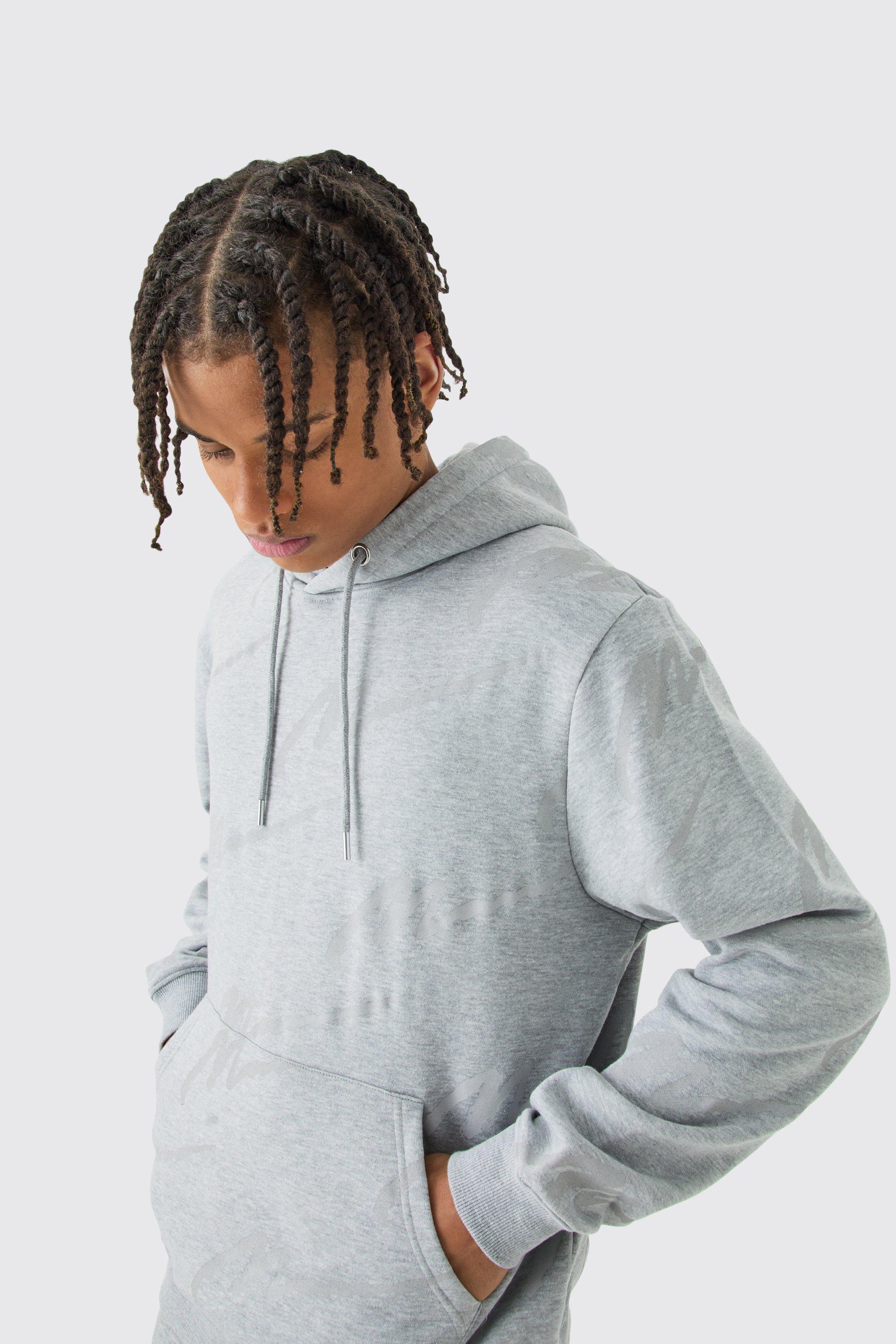 Mens Grey Man Signature All Over Print Hoodie, Grey Product Image