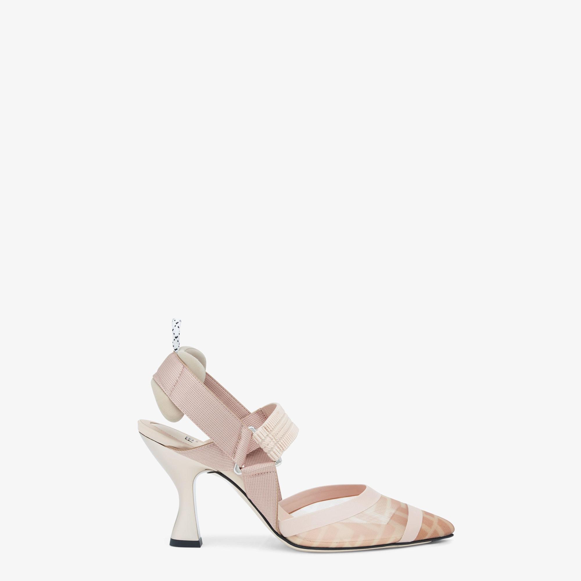 ColibrìNude leather and pink mesh slingbacks with high heel Product Image