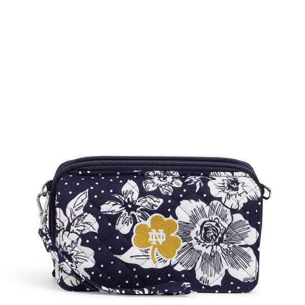 Vera Bradley Collegiate RFID All in One Crossbody Bag Women in Navy/White Rain Garden with University of Notre Dame Logo Product Image