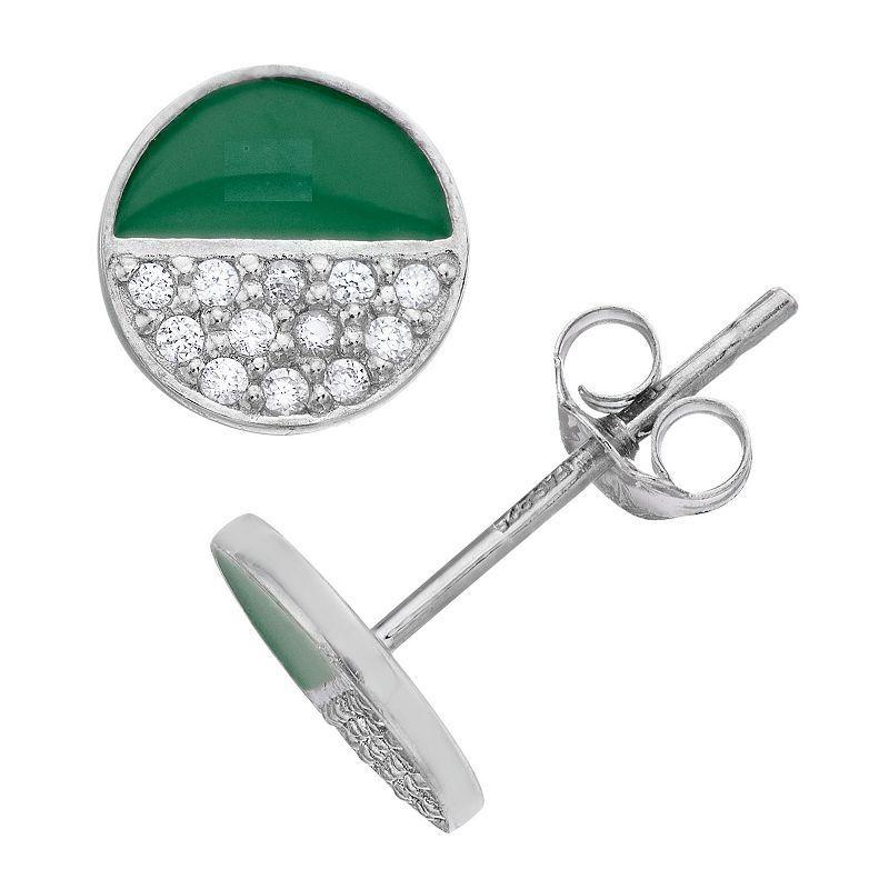 Aleure Precioso Sterling Silver Cubic Zirconia & Enamel Circle Stud Earrings, Womens, Sterling Green Product Image