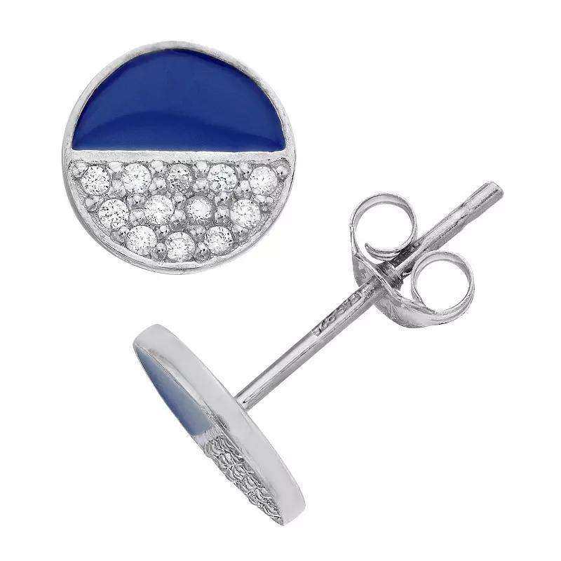 Aleure Precioso Sterling Silver Cubic Zirconia & Enamel Circle Stud Earrings, Womens, Sterling Blue Product Image