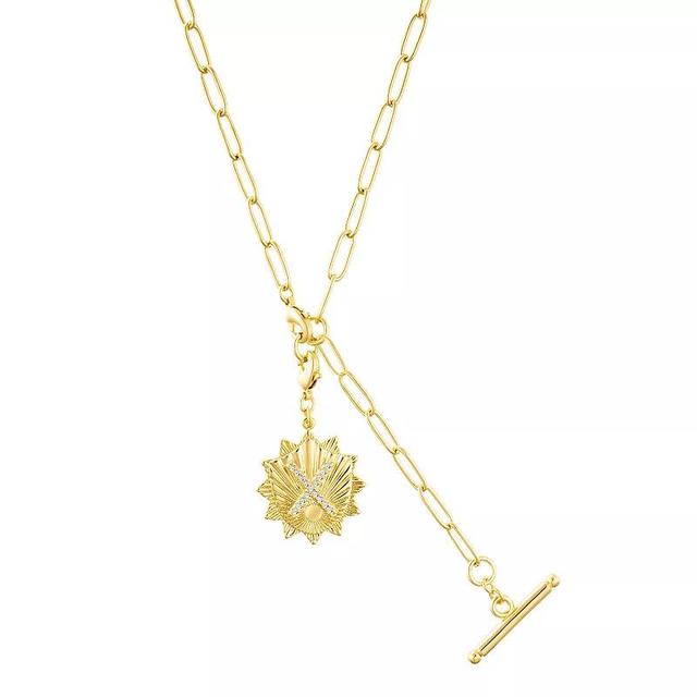 Adornia Gold Tone Adjustable Paperclip & Cubic Zirconia Initial Medallion Lariat Necklace, Womens Gold Tone X Product Image