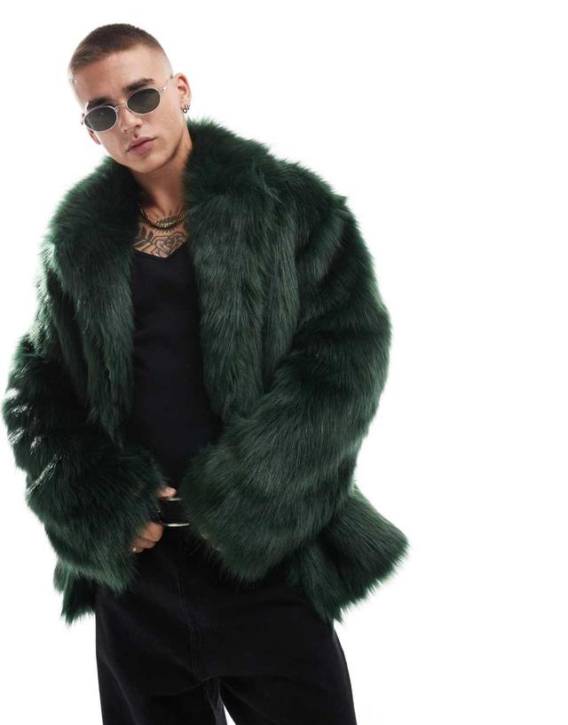 ASOS DESIGN oversized faux fur jacket in green Product Image