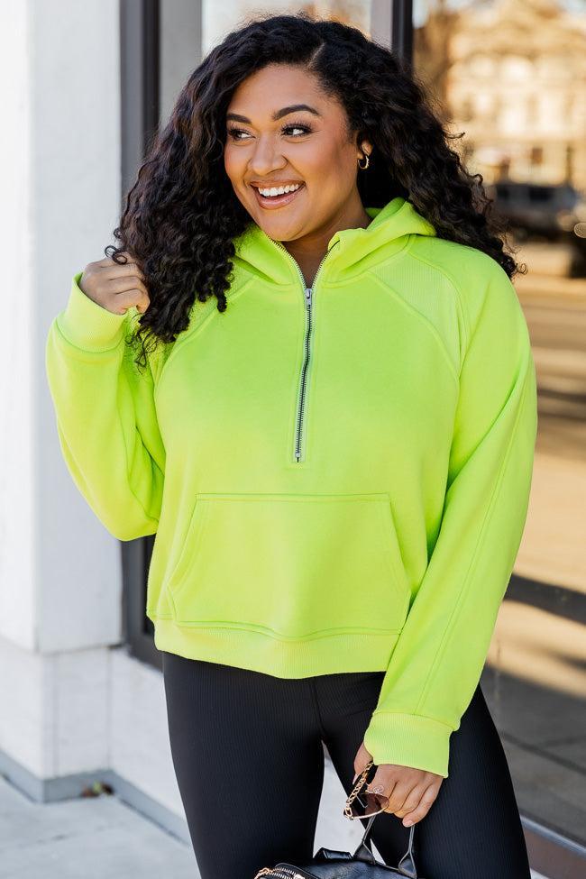 Making It Look Easy Lime Ribbed Shoulder Quarter Zip Pullover FINAL SALE Product Image