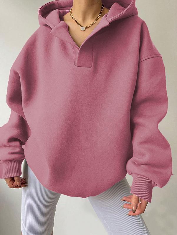 Loose Puff Sleeves Solid Color Split-Joint Hooded Hoodies Tops Product Image