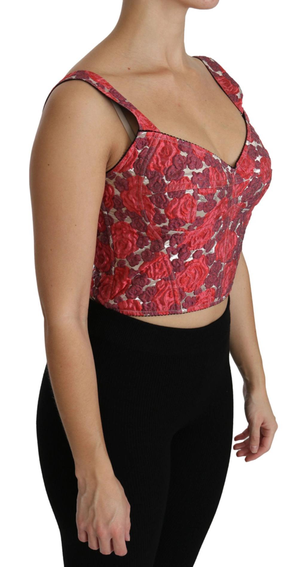 Pink Floral Brocade Cropped Blouse Tank Top Product Image