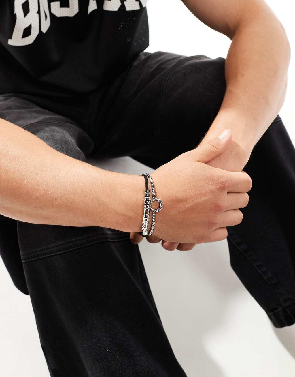 Icon Brand wrapped combo bracelet set in silver Product Image