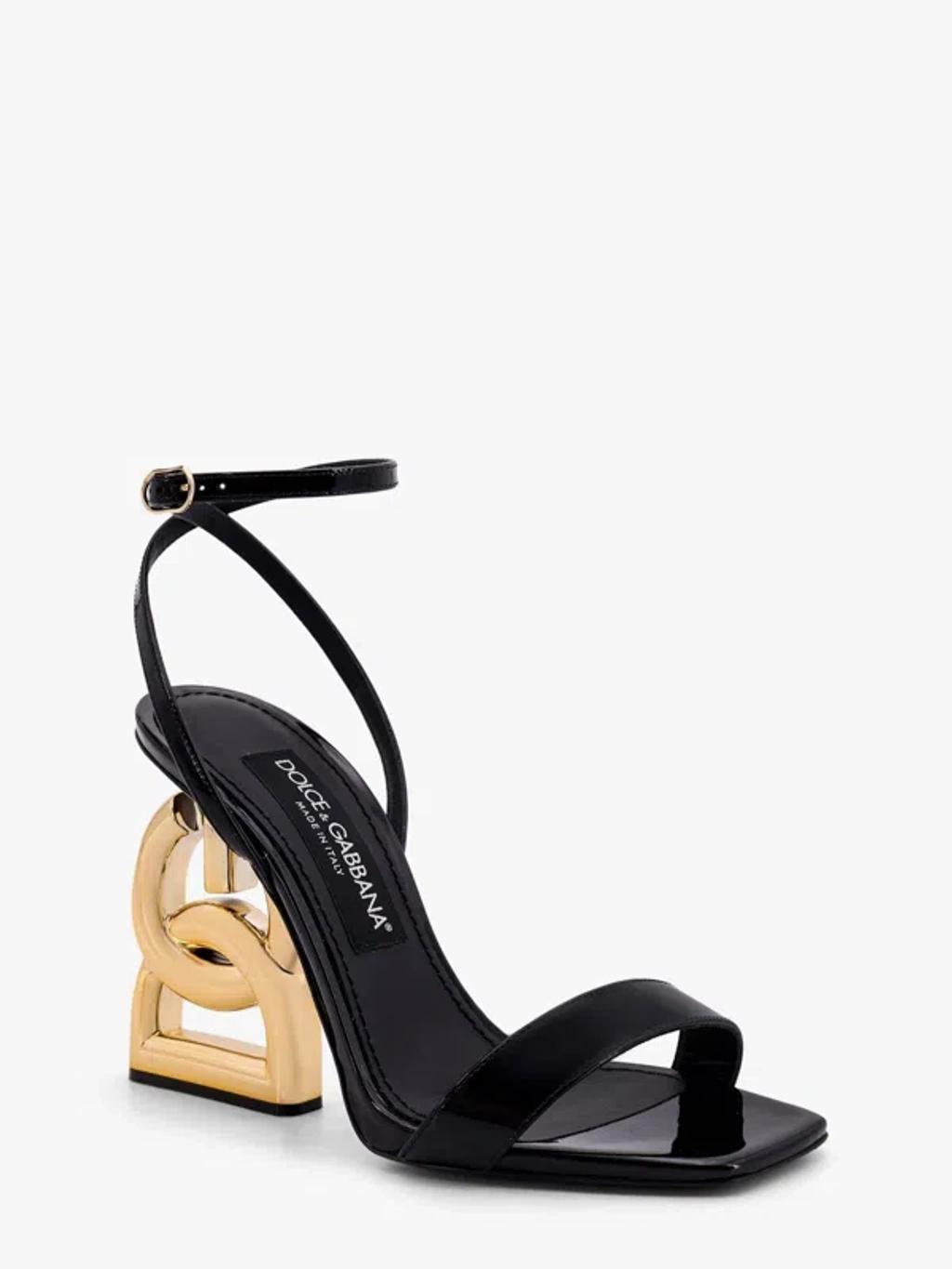 DOLCE & GABBANA Patent Leather Sandals With 3.5 Heel In Black Product Image