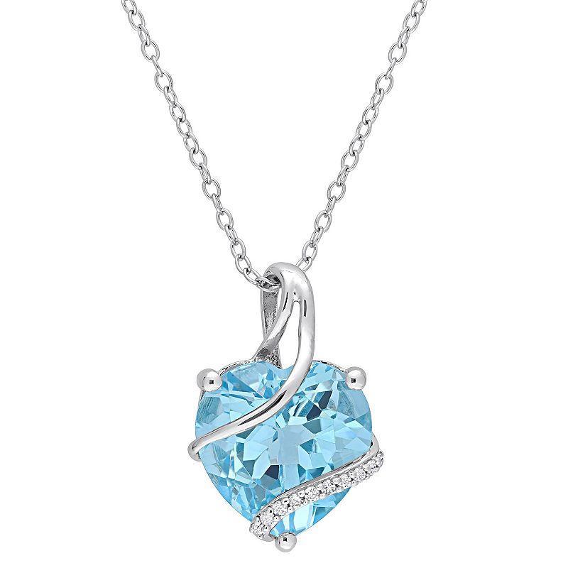 Stella Grace Sterling Silver Blue Topaz & Diamond Accent Heart Wrapped Pendant Necklace, Womens Product Image