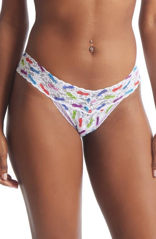 Printed Low-Rise Signature Lace Thong Product Image