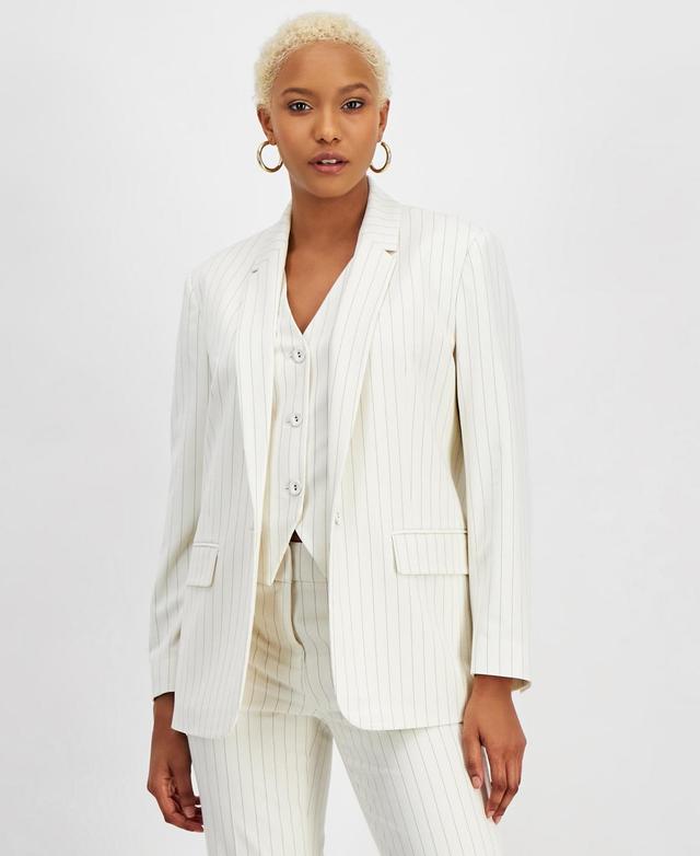 Bar Iii Womens Pinstripe Single-Breasted Blazer, Created for Macys - Bar White Product Image