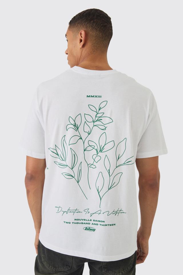 Floral Line Drawn Back Print T-Shirt | boohooMAN USA Product Image