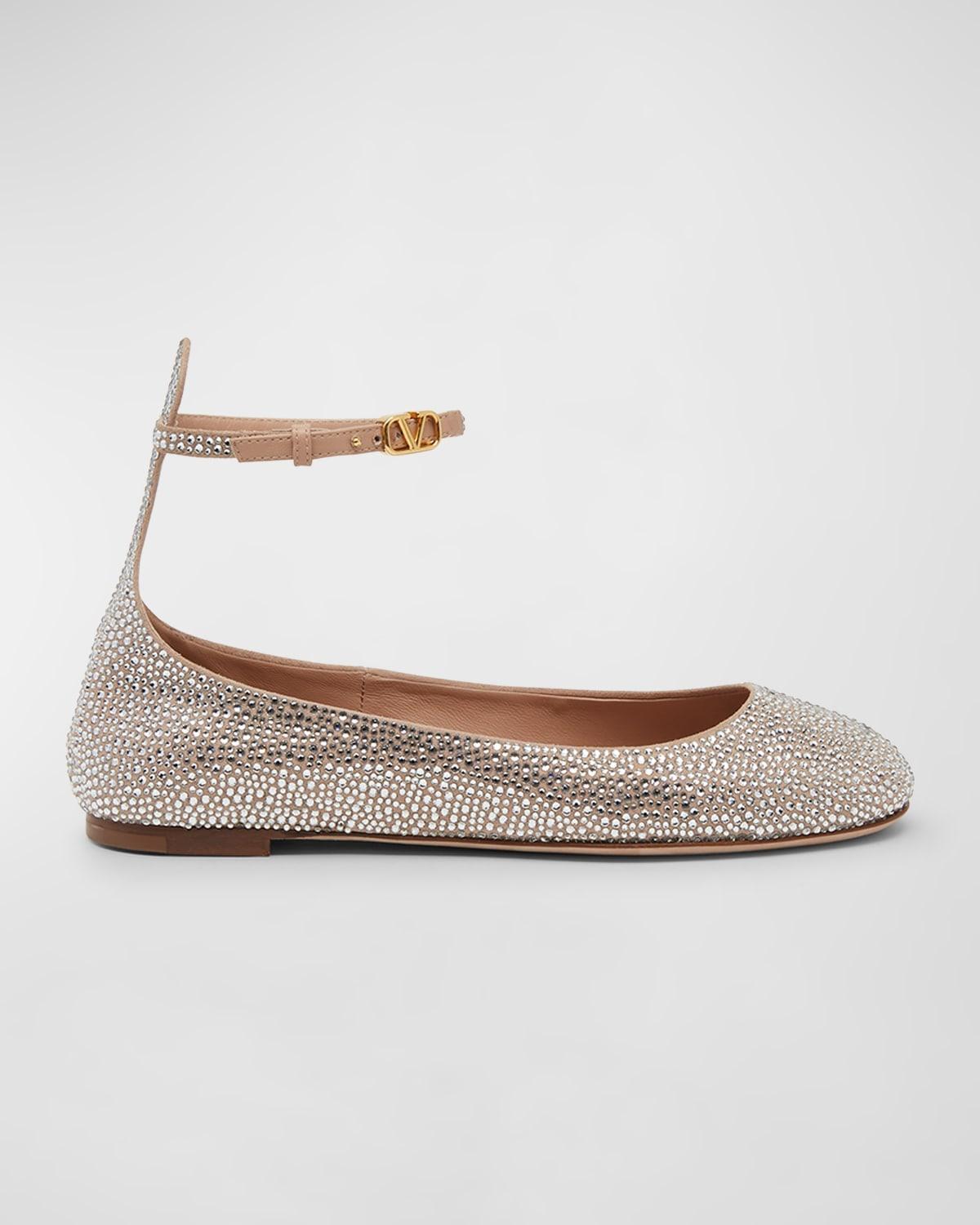 Valentino Garavani Tan-Go Crystal Embellished Ankle Strap Ballet Flat Product Image