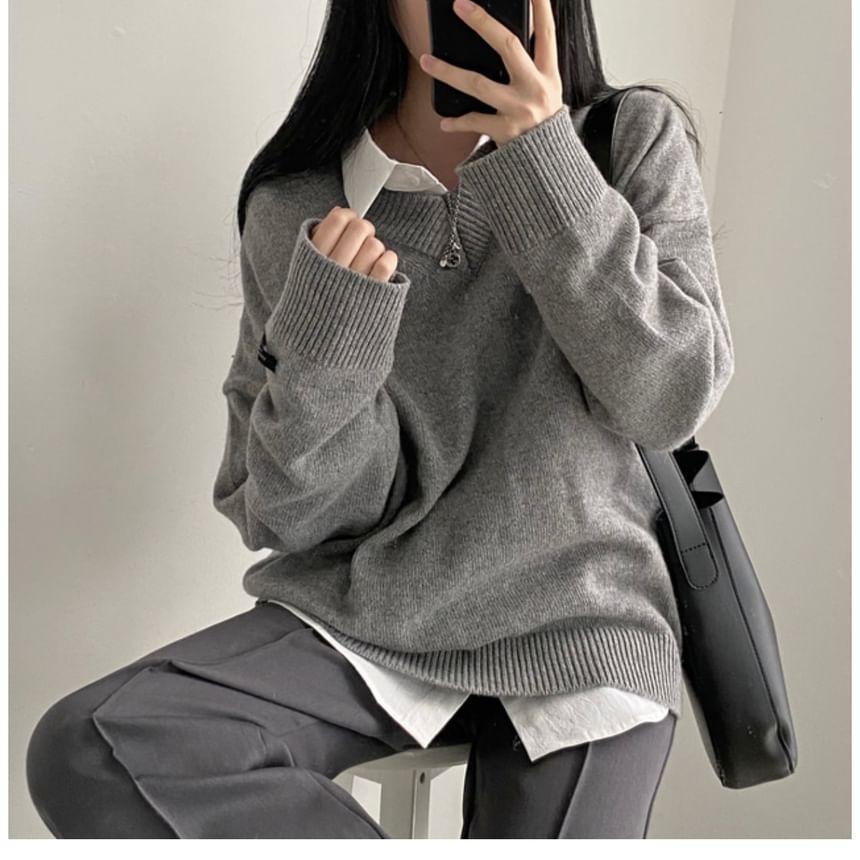 V-Neck Plain Sweater Product Image