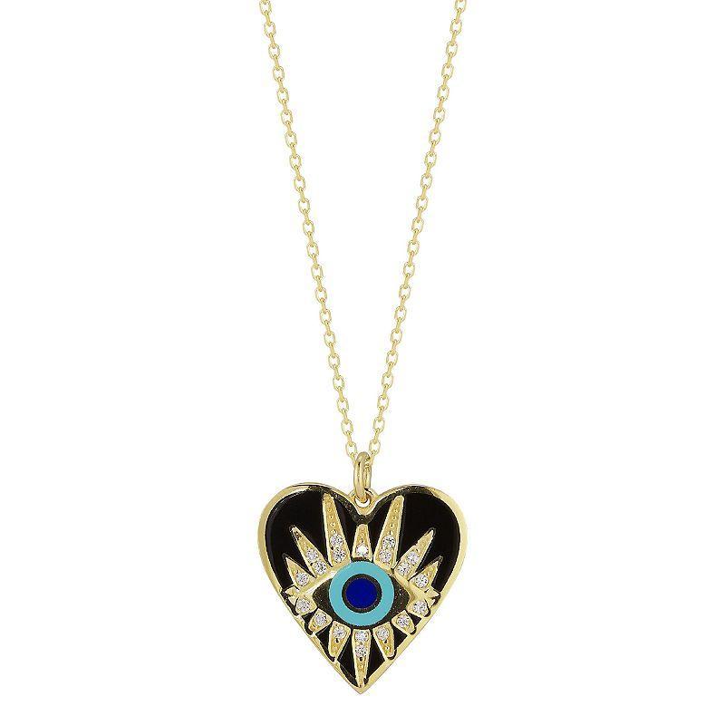 Sunkissed Sterling 14k Gold Over Silver Cubic Zirconia Eye Heart Necklace, Womens Product Image