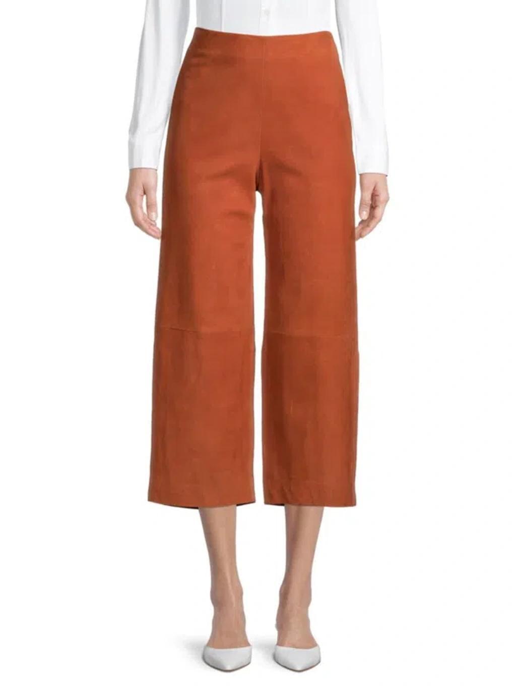 VINCE Women's Wide Leg Cropped Suede Pants In Brown Product Image