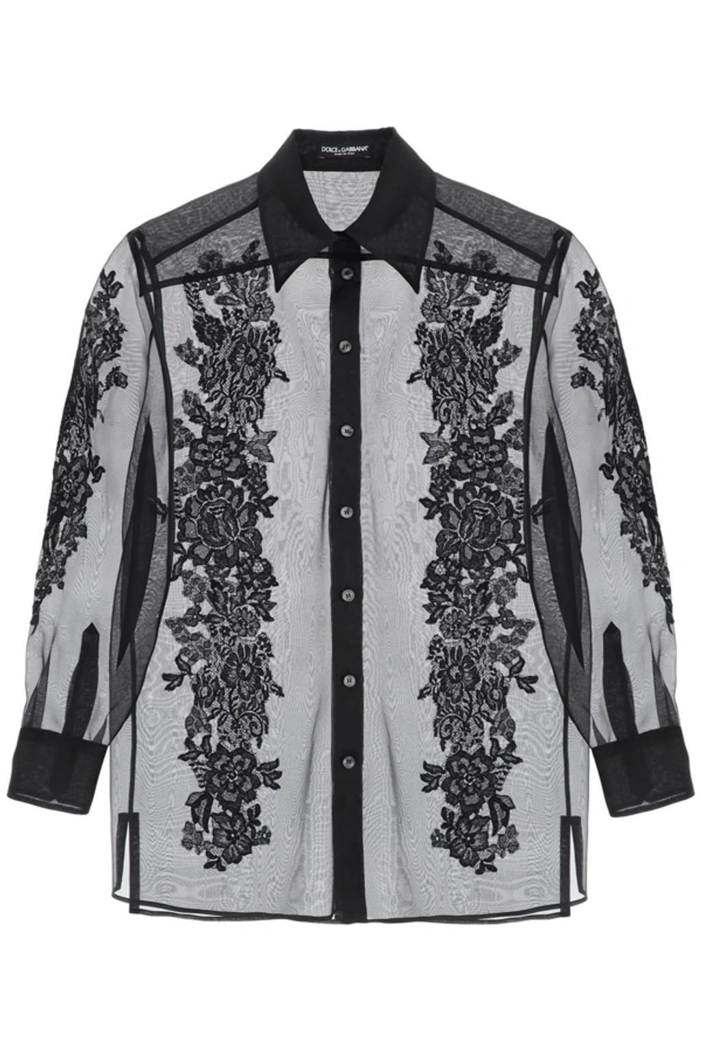 DOLCE & GABBANA Organza Shirt With Lace Inserts In Black Product Image