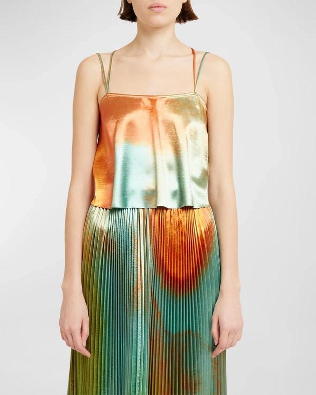 Mari Printed Satin Strappy Crop Top In Desert Topaz Product Image