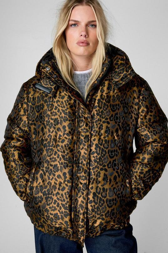 Leopard Jacquard Oversized Puffer Coat Product Image