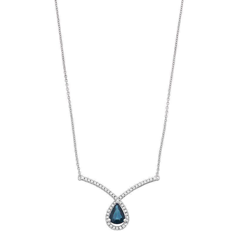 Gemminded 10k White Gold Sapphire & 1/5 Carat T.W. Diamond V Necklace, Womens 10k Whgold Product Image