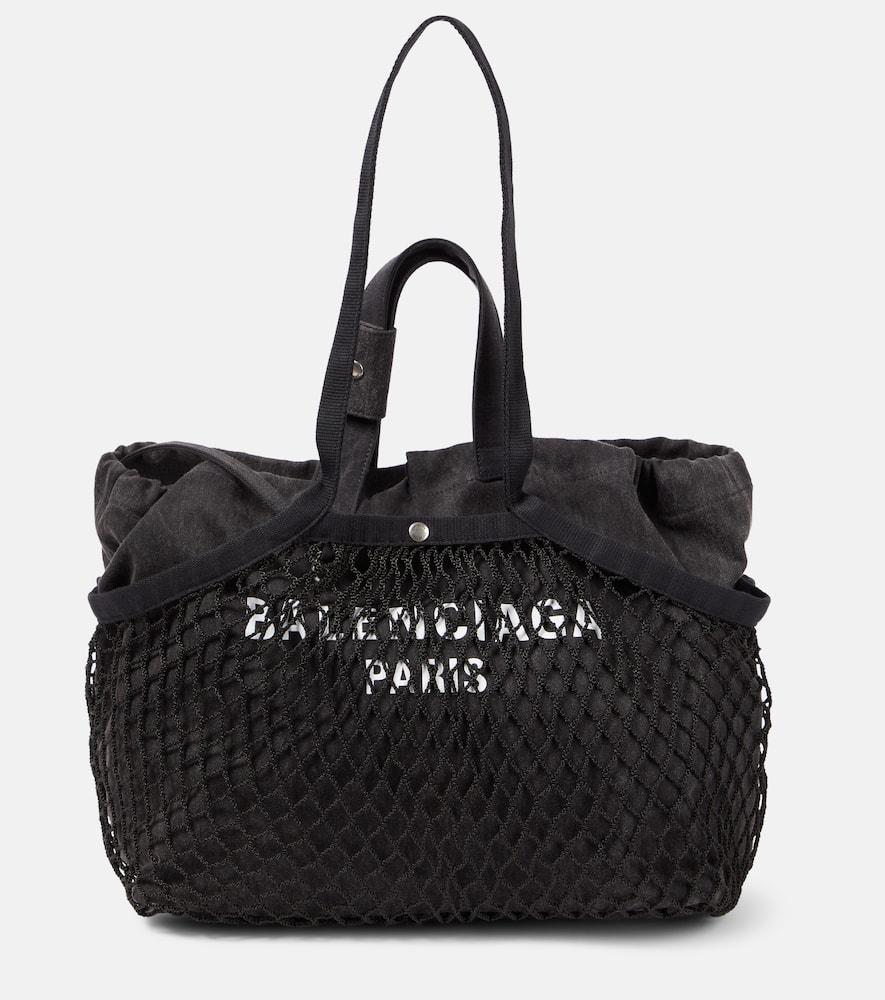 Fishnet Recycled Canvas Tote Bag In Washed Blk/blk/l Wht Product Image