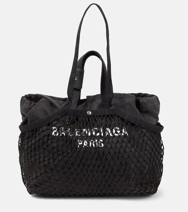 Fishnet Recycled Canvas Tote Bag In Washed Blk/blk/l Wht Product Image