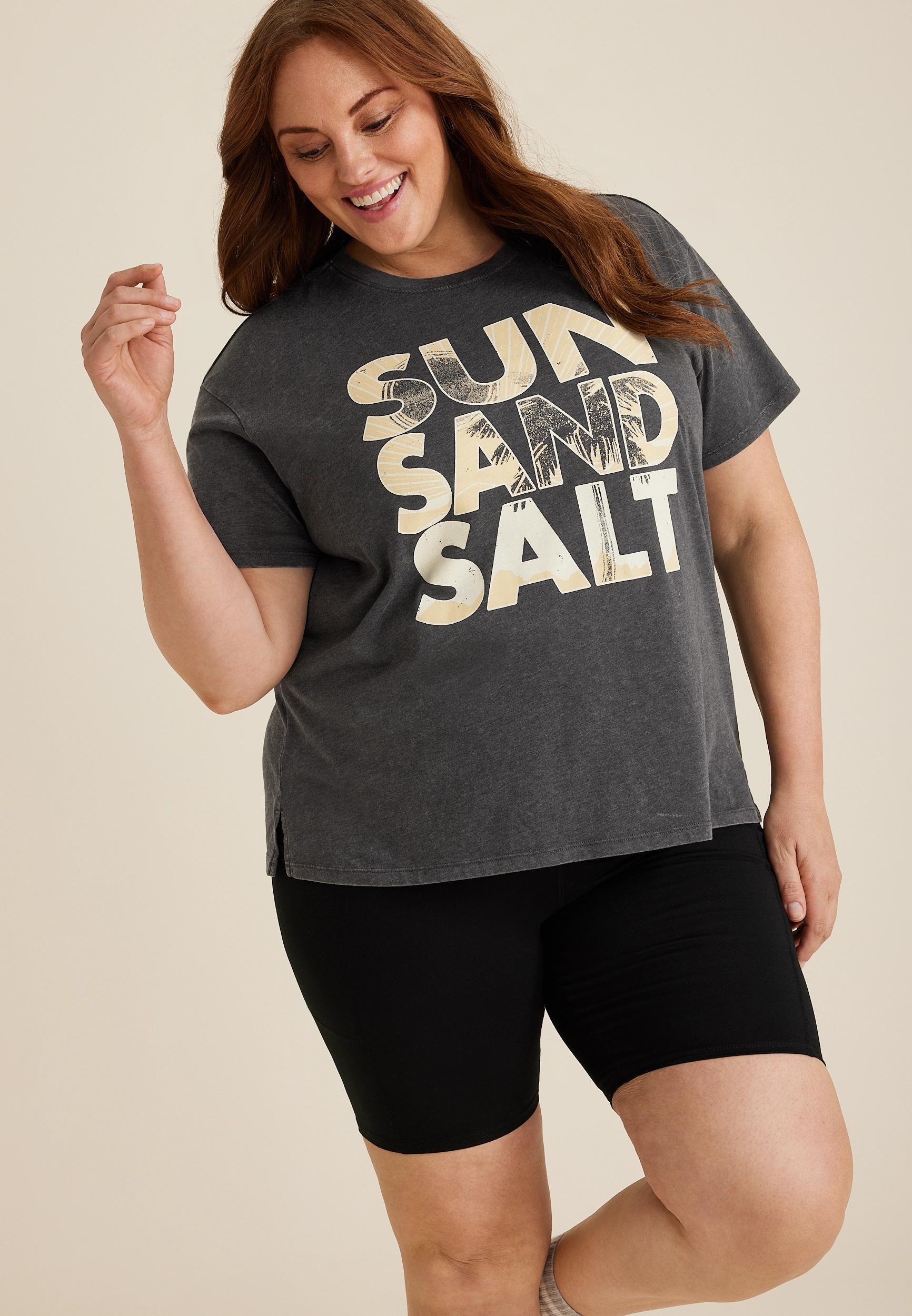 Maurices 4X Plus Size Womens Sun Sand Salt Oversized Fit Graphic Tee Gray Product Image