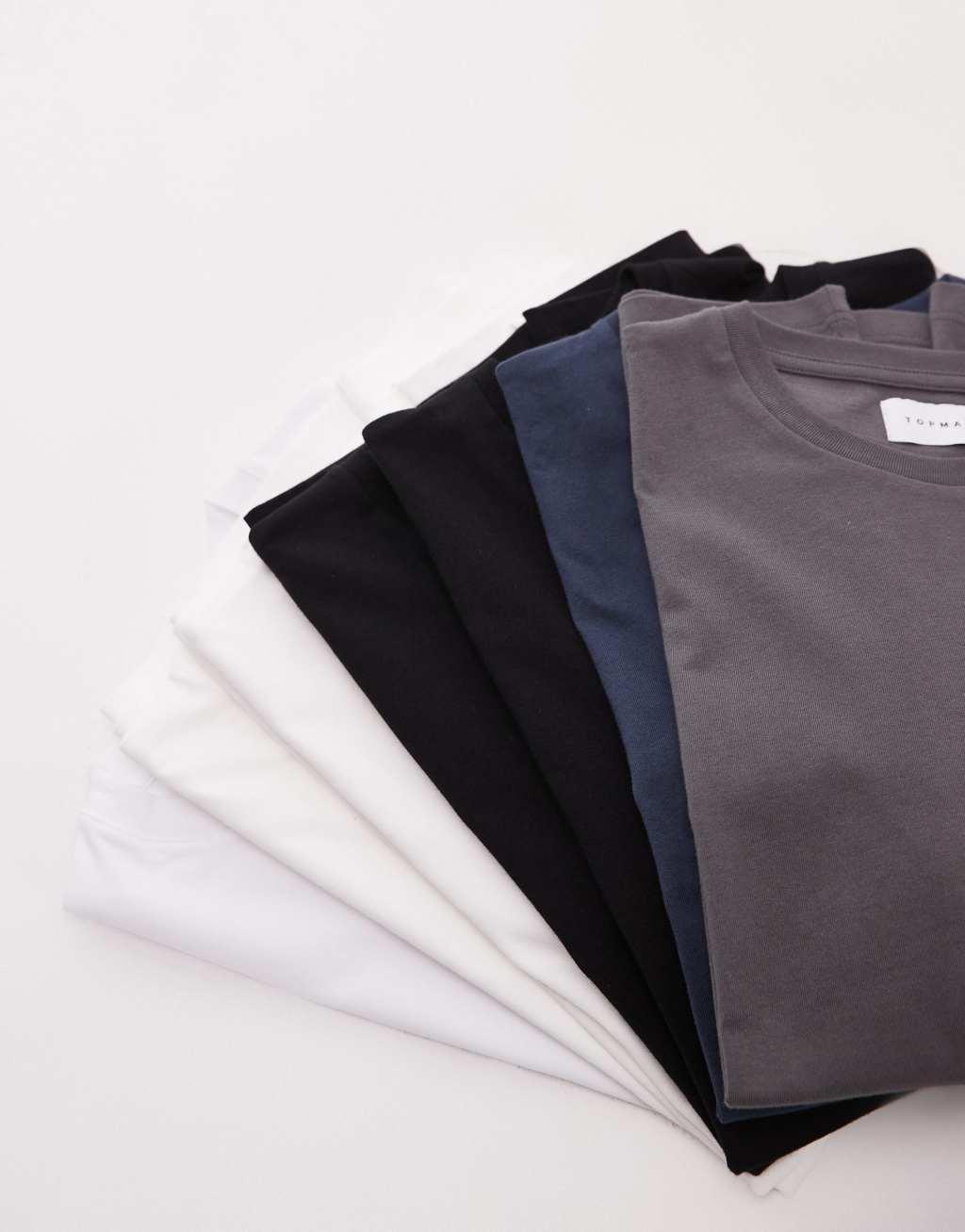 Topman 7-pack classic T-shirts in white, black, charcoal and navy Product Image