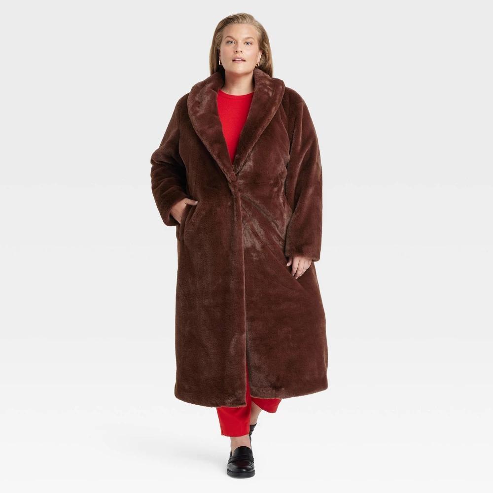 Womens Long Faux Fur Jacket - A New Day Brown Product Image