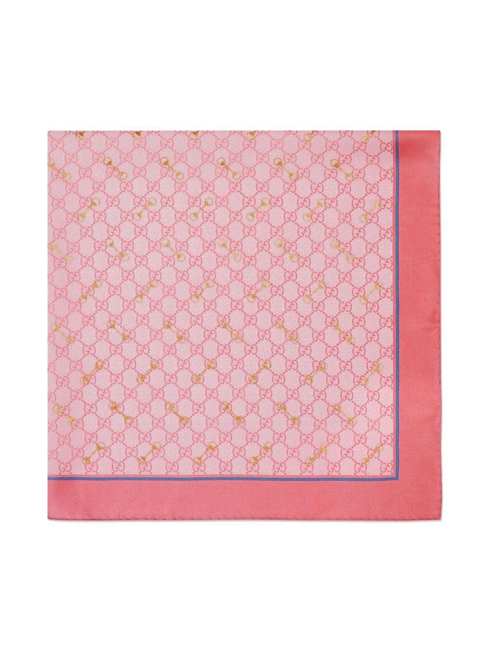 Gg Print With Horsebit Silk Shawl In Pink Product Image