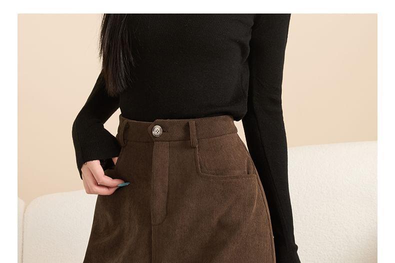 High Waist Plain Corduroy Mini A-Line Skirt Product Image