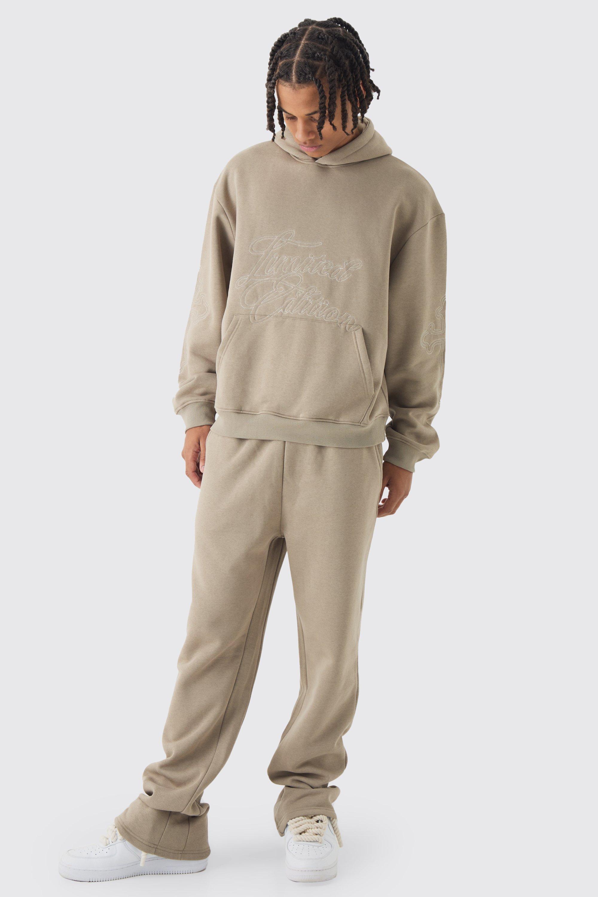 Oversized Boxy Cross Embroidered Gusset Hooded Tracksuit | boohooMAN USA Product Image