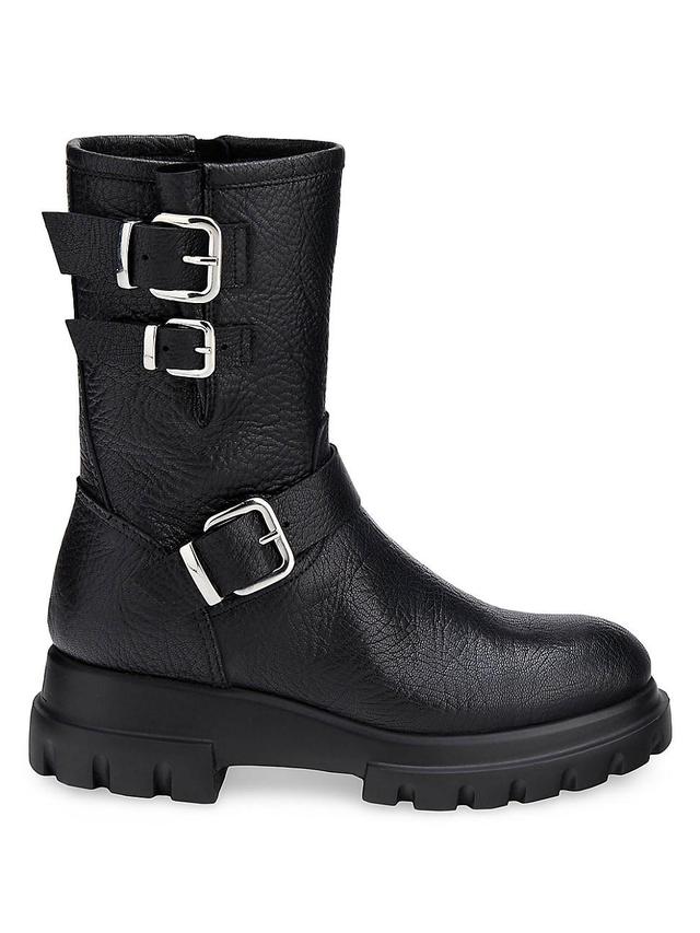 Womens Chunky Biker 64MM Leather Buckle Boots Product Image