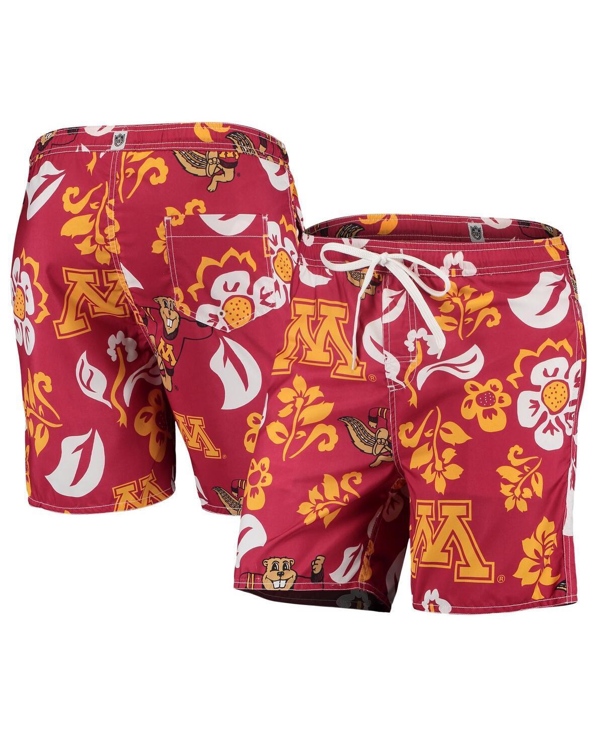 Mens Wes & Willy Maroon Minnesota Golden Gophers Floral Volley Logo Swim Trunks Product Image